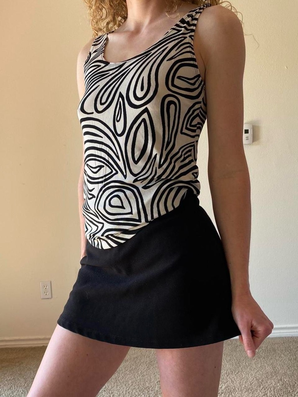 Chico's Black and Cream Swirl Sleeveless Top